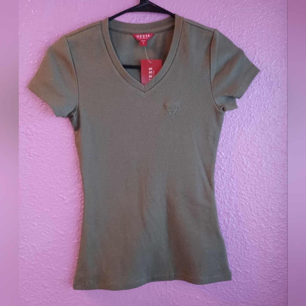 GUESS Olive Green V-Neck Women's Top